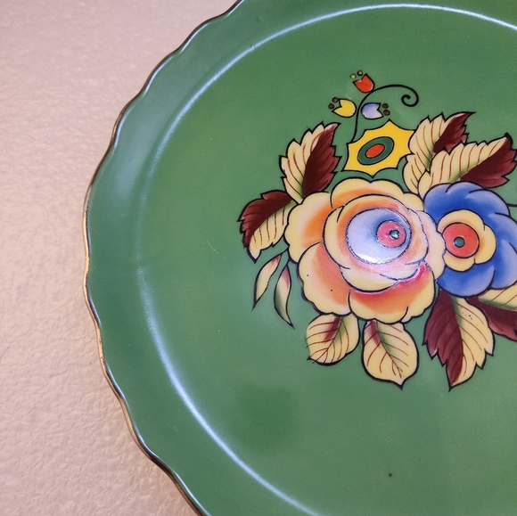 Hand Painted Silver Trimmed Scalloped Floral Vanity Trinket Candy Plate - Picture 5 of 15